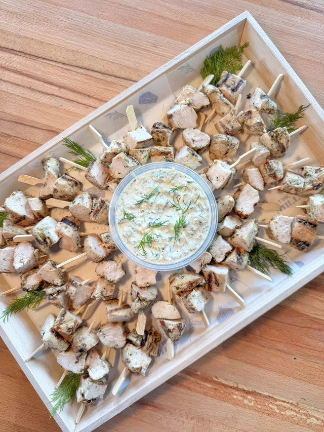 Platter: Souvlaki Chicken Skewers with Tzatziki