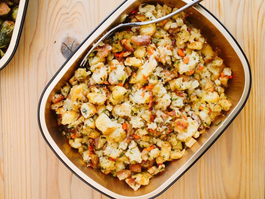 Focaccia stuffing in a tray